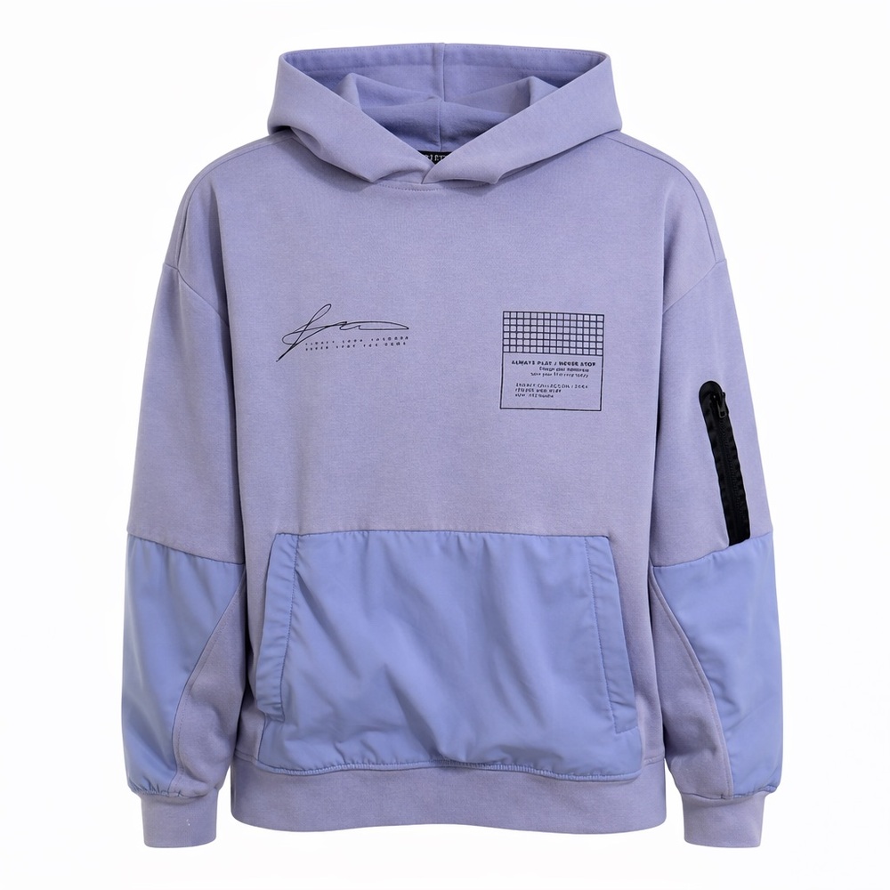 ZARA Kids Lavender Hoodie Sweatshirt Contrast Panels Kangaroo Pocket Size 13–14